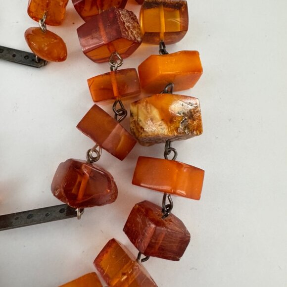 VINTAGE Baltic White Butterscotch Amber Silver Necklace Shantel USSR Soviet - Picture 5 of 15